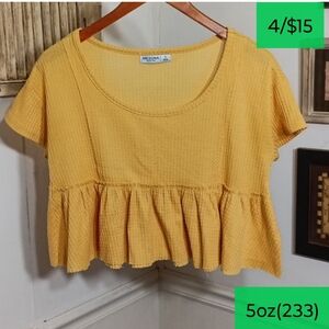 Arizona Jean Company Yellow Waffle Knit Peplum Crop Top